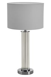 Orsina Glass Table Lamp With Chrome-Edged Pillar, Translucent Glass Table Light, Accent Lamp With Fluted Base in Silver