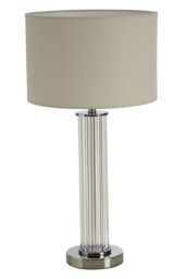 Orsina Glass Table Lamp With Chrome-Edged Pillar, Translucent Glass Table Light, Accent Lamp With Fluted Base in Silver - thumbnail 2