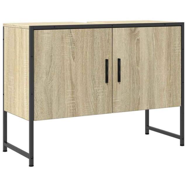 Berkfield Home Bathroom Sink Cabinet Sonoma Oak 80x33x60 cm Engineered Wood in Light Tan - Size: 80 x 33 x 60 cm - image 1