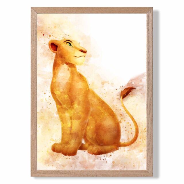 ARTZE Nala Watercolour Lion King Framed Print SIZE: A4 with Oak Frame in Orange - Size: A2 - image 1