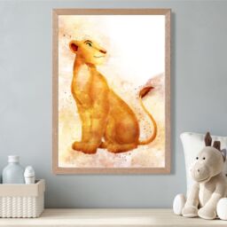 ARTZE Nala Watercolour Lion King Framed Print SIZE: A4 with Oak Frame in Orange - Size: A2 - thumbnail 2
