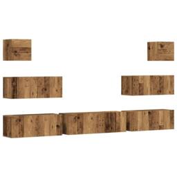 Berkfield Home Classic 7 Piece TV Cabinet Set Wall-mounted Old Wood Engineered Wood in Brown - thumbnail 3