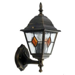 First Choice Lighting Morecambe - Black with Brushed Gold IP44 Outdoor Wall Light - thumbnail 1