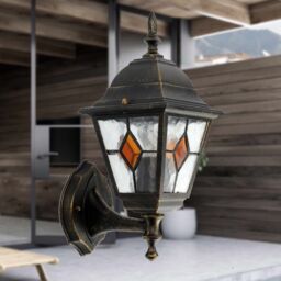 First Choice Lighting Morecambe - Black with Brushed Gold IP44 Outdoor Wall Light - thumbnail 3