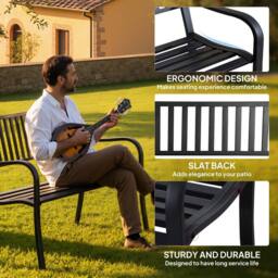 OUTSUNNY Garden Bench, Metal Outdoor Patio Garden Loveseat, Black - Size: 2 Seater - thumbnail 5