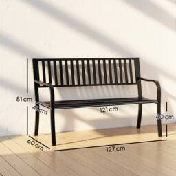 OUTSUNNY Garden Bench, Metal Outdoor Patio Garden Loveseat, Black - Size: 2 Seater - thumbnail 3