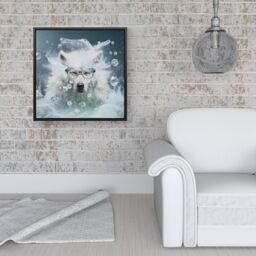 Warren Reed - Designer White Wolf With Glasses Splashart Framed Canvas in Black - Size: w40 inch x h40 inch - thumbnail 2