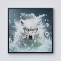 Warren Reed - Designer White Wolf With Glasses Splashart Framed Canvas in Black - Size: w40 inch x h40 inch - thumbnail 1