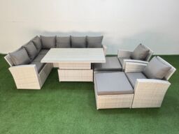 Fimous 10 Seat Garden Furniture Corner Sofa with Armchair Light Grey - thumbnail 2