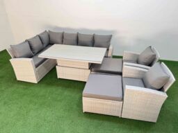 Fimous 10 Seat Garden Furniture Corner Sofa with Armchair Light Grey - thumbnail 1
