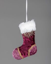 Shatchi 3Pcs Pink Burgundy Mini Santa Stocking 15cm - Christmas Tree Hanging Decorations Ornaments Themed, 3pcs - thumbnail 2