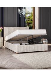 Laurence Llewelyn-Bowen Estella Ottoman Storage Bed in Mirazzi Velvet Fabric, Custom Made in Ivory - Size: King - thumbnail 3