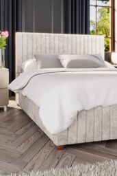 Laurence Llewelyn-Bowen Estella Ottoman Storage Bed in Mirazzi Velvet Fabric, Custom Made in Ivory - Size: King
