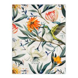 "Artery8 Bright Exotic Flower Pattern with Hummingbird Wall Art Print in Green - Size: W24"" x H32""" - thumbnail 1