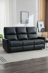 More4Homes Madrid 3 Seater Manual Air Leather Recliner Sofa in Black