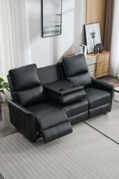 More4Homes Madrid 3 Seater Manual Air Leather Recliner Sofa in Black - thumbnail 6
