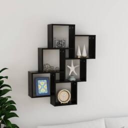 Berkfield Home Wall Cube Shelf Black 78x15x93 cm Engineered Wood - Size: 78 x 15 x 93 cm - thumbnail 2