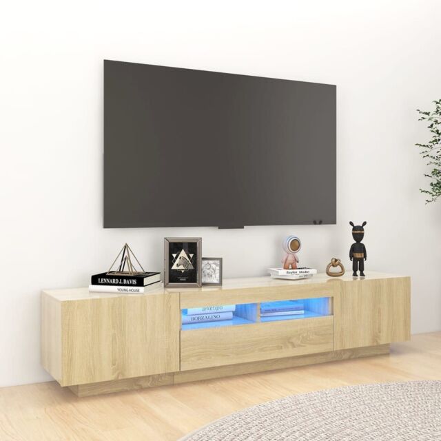 Berkfield Home TV Cabinet with LED Lights Sonoma Oak 180x35x40 cm in Brown - Size: 180 x 35 x 40 cm - image 1