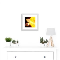Artery8 Space NASA Planet WASP-12b Being Eaten By Star Concept 8X8 Inch Square Wooden Framed Wall Art Print Picture with Mount in White - thumbnail 2