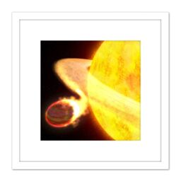 Artery8 Space NASA Planet WASP-12b Being Eaten By Star Concept 8X8 Inch Square Wooden Framed Wall Art Print Picture with Mount in White - thumbnail 1
