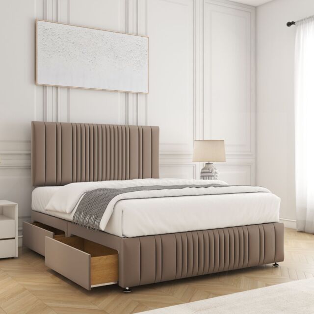 "BSSPOKE Rosie Plush Velvet Divan Bed Set with 24""Headboard 4Drawers & Mattress in Bronze - Size: Small Double" - image 1