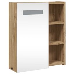 Berkfield Home Bathroom Mirror Cabinet with LED Light Oak 45x13x52 cm in Brown - Size: 45 x 13 x 52 cm - thumbnail 4