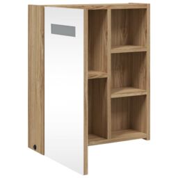 Berkfield Home Bathroom Mirror Cabinet with LED Light Oak 45x13x52 cm in Brown - Size: 45 x 13 x 52 cm - thumbnail 5