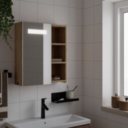 Berkfield Home Bathroom Mirror Cabinet with LED Light Oak 45x13x52 cm in Brown - Size: 45 x 13 x 52 cm - thumbnail 1
