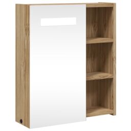 Berkfield Home Bathroom Mirror Cabinet with LED Light Oak 45x13x52 cm in Brown - Size: 45 x 13 x 52 cm - thumbnail 2