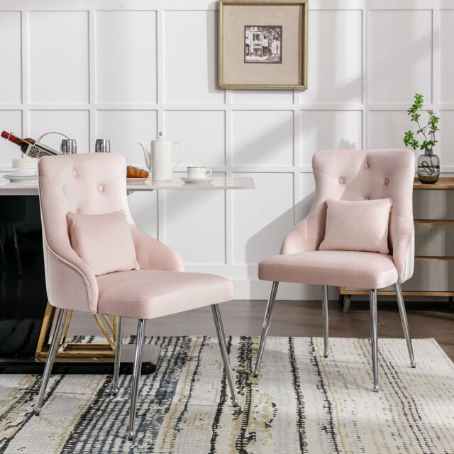 Annie Set of 4 Modern Pink Velvet Dining Chairs with Cushions