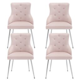 Annie Set of 4 Modern Pink Velvet Dining Chairs with Cushions - thumbnail 3