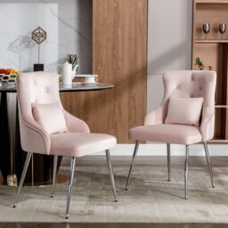 Annie Set of 4 Modern Pink Velvet Dining Chairs with Cushions - thumbnail 4