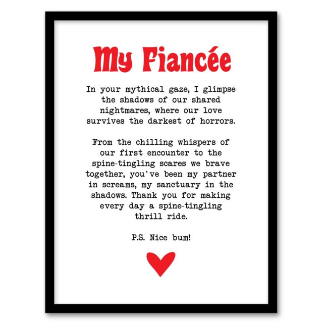 "Artery8 Love Poem Horror Fan Fiancée Romantic Poetry Fun Framed Art Print in White - Size: W12"" x H16""" - image 1