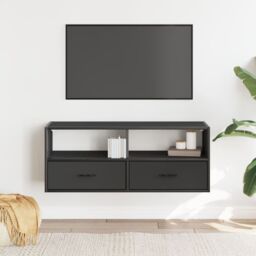 Berkfield Home TV Cabinet Black 100x31x39.5 cm Engineered Wood & Metal - thumbnail 3