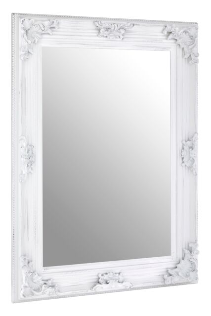 Orsina Baroque Rectangle Gold Wall Mirror, Decorative Wooden Frame Mirror For Console Table, Antique Floral Mirror in White - image 1