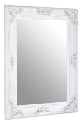 Orsina Baroque Rectangle Gold Wall Mirror, Decorative Wooden Frame Mirror For Console Table, Antique Floral Mirror in White - thumbnail 1