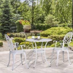 OUTSUNNY 3PCs Garden Aluminium Table Set, Bistro Set Round Table 2 Chairs in White