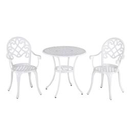 OUTSUNNY 3PCs Garden Bistro Set Cast Aluminium Round Table with 2 Chairs in White - thumbnail 2