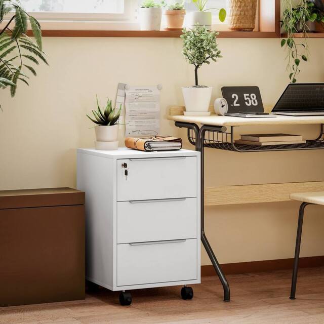 KORVIXA 3-Drawer Locking File Cabinet White in Warm White - Size: 0.6m2 - image 1