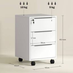 KORVIXA 3-Drawer Locking File Cabinet White in Warm White - Size: 0.6m2 - thumbnail 2