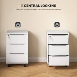 KORVIXA 3-Drawer Locking File Cabinet White in Warm White - Size: 0.6m2 - thumbnail 5