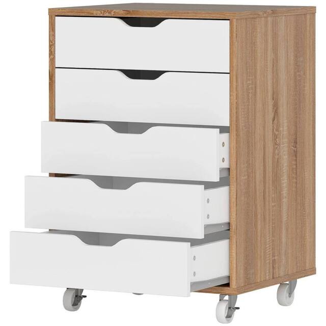 KORVIXA Oak Vertical Filing Cabinet with 5 Drawers in Light Oak - Size: 0.6m2 - image 1