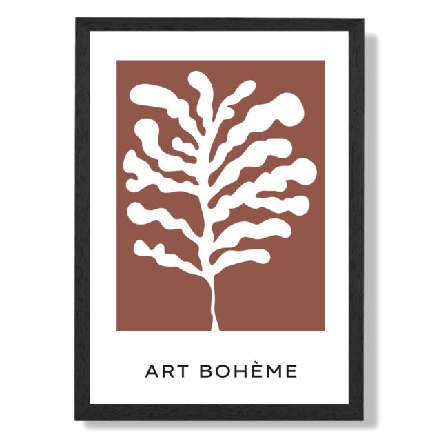 ARTZE Red & White Matisse Style Floral Cutout Framed Print SIZE: A2 with Black Frame - Size: A4 - image 1