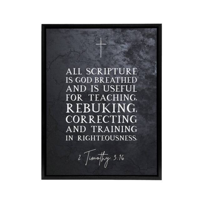 "Artery8 Timothy 3 16 All Scripture Is God Bible Quote Framed Canvas Wall Art Print in Grey - Size: W12"" x H16""" - image 1