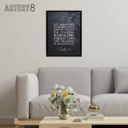 "Artery8 Timothy 3 16 All Scripture Is God Bible Quote Framed Canvas Wall Art Print in Grey - Size: W12"" x H16""" - thumbnail 3