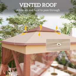 OUTSUNNY Garden Folding Tent Heavy Duty Pop Up Gazebo for Party in Khaki - thumbnail 6