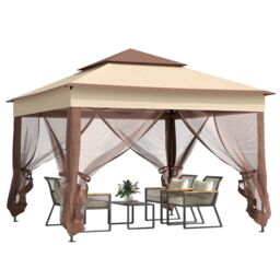 OUTSUNNY Garden Folding Tent Heavy Duty Pop Up Gazebo for Party in Khaki - thumbnail 2