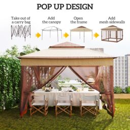 OUTSUNNY Garden Folding Tent Heavy Duty Pop Up Gazebo for Party in Khaki - thumbnail 4