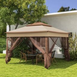 OUTSUNNY Garden Folding Tent Heavy Duty Pop Up Gazebo for Party in Khaki - thumbnail 1