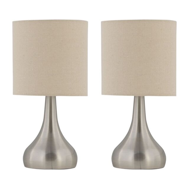 First Choice Lighting Set of 2 Romana - Brushed Chrome Touch Table Lamp with Linen Shades in Silver - image 1